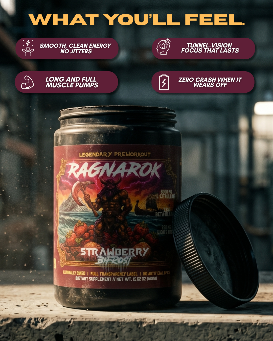 A hand holding a tub of Ragnarok Strawberry Bifrost